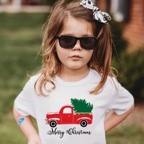 Merry Christmas Tshirt with Red Truck and Tree Christmas Toddler Kids Baby Girl T Shirt Tops Tee Shirt Dropshipping Baby Tee