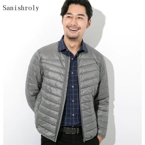 Sanishroly New Mens Down Coat Parka Autumn Winter Ultra Light White Duck Down Jacket Male Thin Short Outwear Plus Size 3XL S797