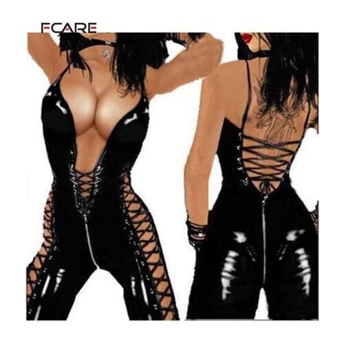 Fcare zip over crotch PU leather dress backless zip sexy lingerie
