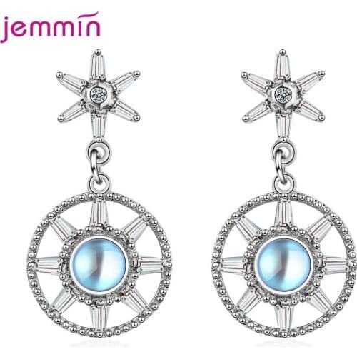Authentic 925 Silver Circle Dangle Earrings Newest Clear AAAA CZ Crystal Romantic Drop Earring Fine Gift Party Jewelry