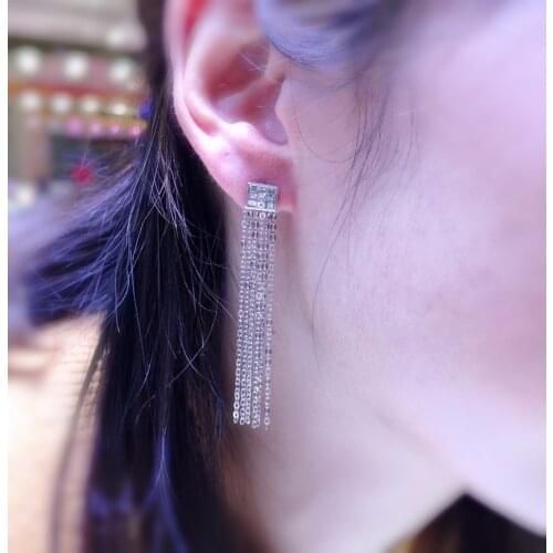 Fine Jewelry Collection Real 18K White Gold AU750 Tassel Shape 100% Natural VVS Diamonds 0.65ct Drop Earrings for Women