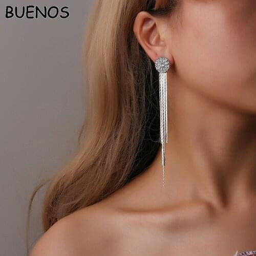 BUENOS Korean Fashion Jewelry Crystal Drop Earrings Tassel Earrings Bridal Earring Oorbellen Earrings For Women Long Earrings