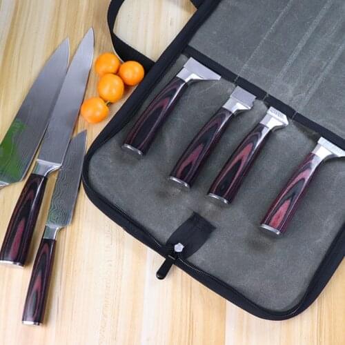 Chef Knife Bag Kitchen Roll Bag ( 4 Slots),Canvas Cooking Portable Durable Storage Pockets Green Carry Case Pouch