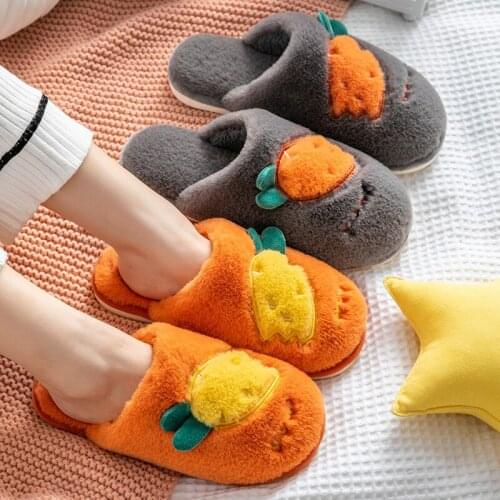 Men Women Slippers Winter Warm Carrot Cartoon Cute Flip Flop Shoes Couple Home Fashion Non-slip Flat Indoor Casual House Slides