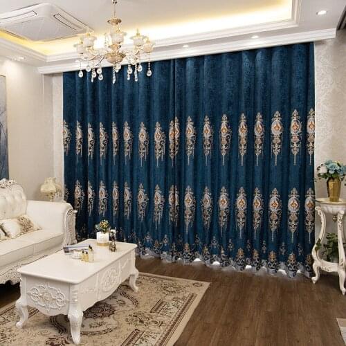 European Style Chenille Cord Embroidery Embroidered Curtain Fabric Admiralty Blackout Curtains for Living Dining Room Bedroom