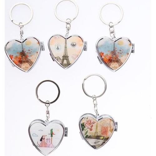 Heart Shaped Cute Pill Box Metal Tablet Case with Key Ring for Purse Or Bag Pill Organizer Empty Cosmetic Jars