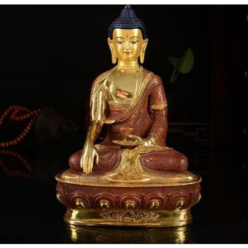 TOP GOOD buddha statue wholesale # 7 inch # Tibetan Buddhism Shakya Mani Buddha Gold-plated brass statue # HOME Talisman