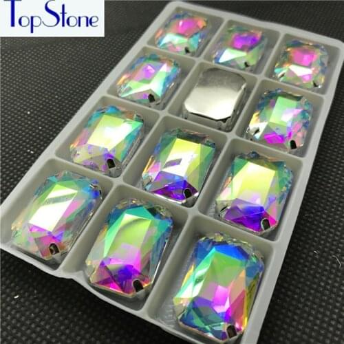 TopStone Quality AB glass diamond rectangle sew on rhinestone rectangular sew-on stones with claw DIY Garment accessories