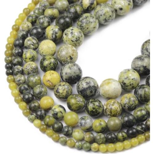 UPGFNK Yellow Grass Turquoises Natural Stone 4/6/8/10/12MM Round Spacer Loose beads for Jewelry making DIY bracelet wholesale