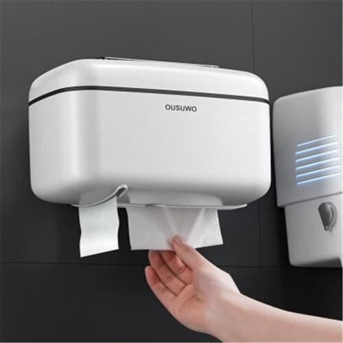 Creative Storage Box Toilet Tissue Holder with Phone Shelf Wall-Mounted Punching Free Waterproof Storage Case Bathroom Organizer