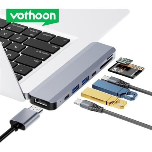 Vothoon 7 ports usb c hub multifuncional adapter SD TF card reader 4K HDMI-compatible for Macbook pro usb hubs docking station