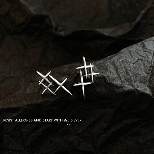 Fashion Womens S925 Silver Platinum Plated Retro Cross Star Personality Stud Earrings 365