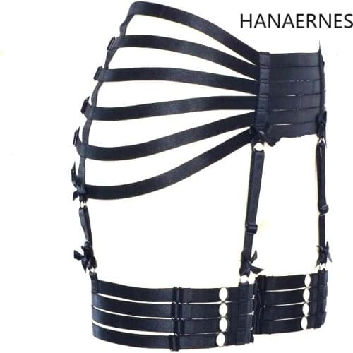 Women Black Strappy Leg Garter Belt Waist Suspender Caged Punk Gothic Plus Size Elastic Dance Cosplay Rave Clothing Body Harness