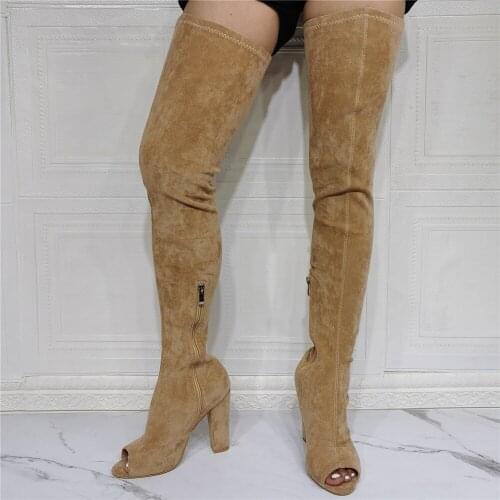 Spring Summer Lady high heel stretch over the knee botas femininas plus size 47 womens long boots Suede leather thigh sandals