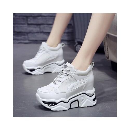 Women Hidden Heels Wedge Platform Sneakers Women Casual Lace Up Thick Bottom Walking Shoes Woman Non Slip Yellow Sneakers Mujer