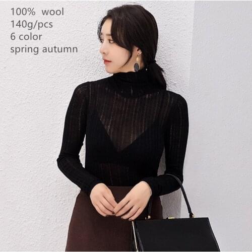 Naizaiga 100% wool turtle neck thin spring summer BLACK white beige mock-neck women sweater , DGYS7