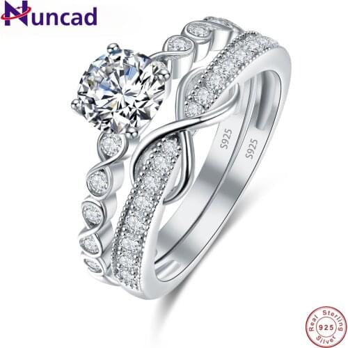 NUNCAD Womens 6.5mm Round Zircon Infinite Design Wedding Ring Silver Ring 925 Jewelry Paving Set CZ Zircon Crystal Jewelry