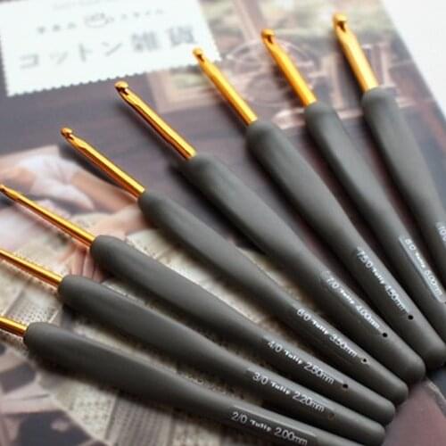 1 Pcs 2 - 6.5mm Japan Ter/tel Crochet Hook Grey Resin Handle Knitting Needles Original Authentic Imported Gift Crochet Hooks