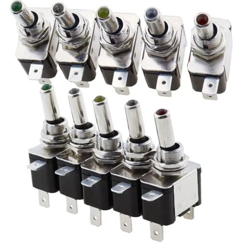 1PCS DC 12V 20A Car Auto Cover LED Blue Green Red White Yellow Light Toggle Switch Control On/Off Durable Light