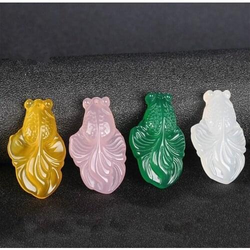1PC Natural Green Agate Goldfish Jade Pendnat Necklace Chalcedony Carved Charm Jewelry Fashion Amulet for Men Women Lucky Gifts