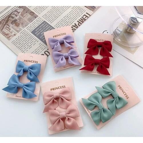 2Pcs/Set Korean Sweet Solid Color Bows Hair Clip For Kids Girls Boutique Handmade Hairpins Barrettes Headwear Hair Accessories