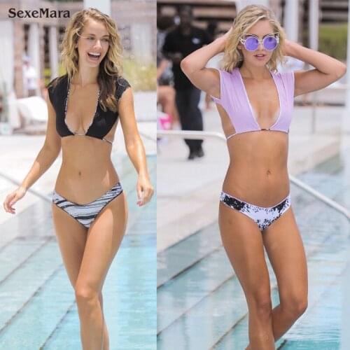 2019 SexeMara designer swim suit for women 2 piece Sexy Swimwear mini Bikinis Set Bathing Brazilian Bikini Swimsuit cheap