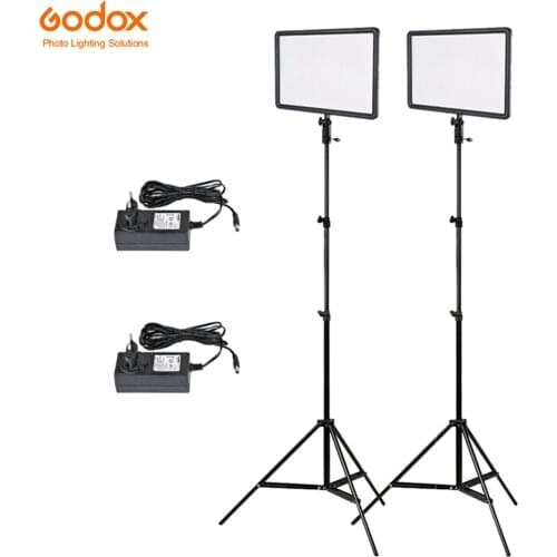 2x Godox Ultra Slim LEDP260C 256pcs LED Video Light Panel Lighting Kit +2m Stand + Controller 30W 3300-5600K Dimmable Brightness