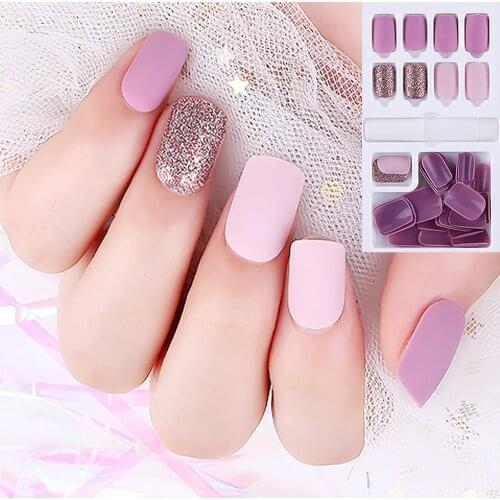 30PCS Cute Short Square Fake Nail With Tools Full Cover Press on False Nail Korean Kawaii Girl Favorite Detachable Manicure Tool