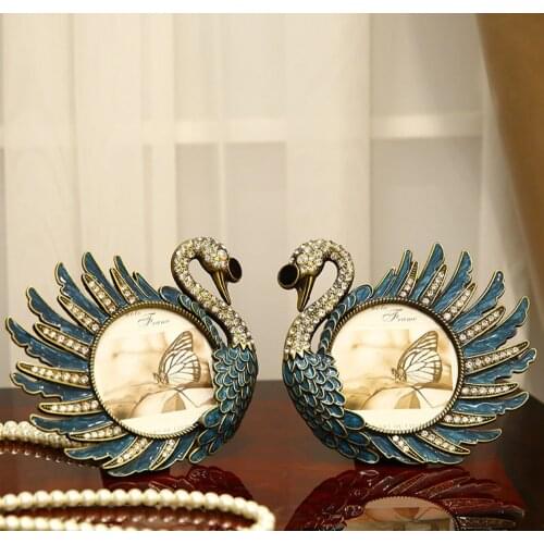 4 Inch Diamond-set Swan Shape Photo Frame European Family Portrait Metal Framed Nightstand Picture Frames Rustic Home Decor