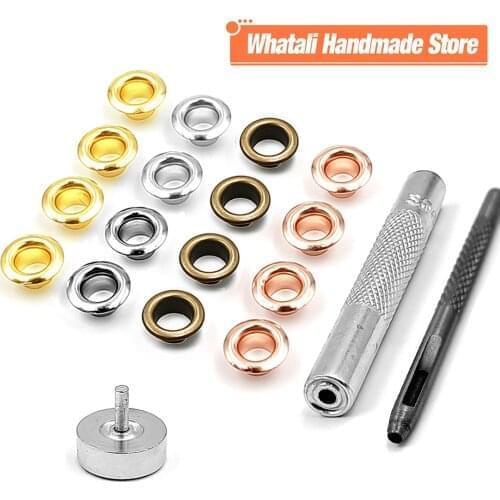 50pcs 6mm Hole Metal Eyelets Grommets with Washer Punch Set Tool Diy Clothes Shoes Belt Cap Bag Tags Leathercraft Accessories