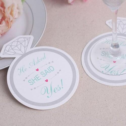 600pcs=50bags/Lot Fashionable Style Diamond Ring Design 9.8cm Paper Coasters (Set of 12) Bridal Shower Favors ZA5523