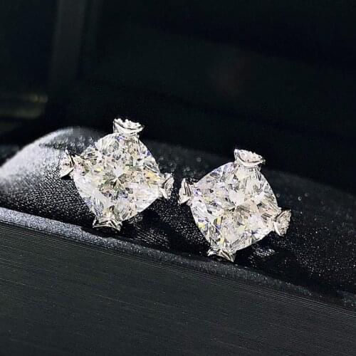 925 Sterling Silver Sparkling Ice Cut 8*8mm High Carbon Diamond Stud Earrings For Women Wedding Party Fine Jewelry