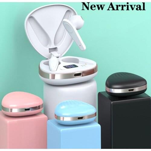 9D TWS Lovely Wireless Earphone Bluetooth 5.0 Heart-shaped Headsets LED Display Waterproof Running Stereo Earbuds with MIC