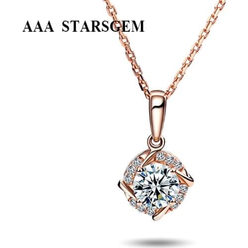AAA Starsgem Fashion Wedding 18K Rose Gold 1 Carat Round Shape Moissanites Diamond Necklace Pendant Gifts for Women
