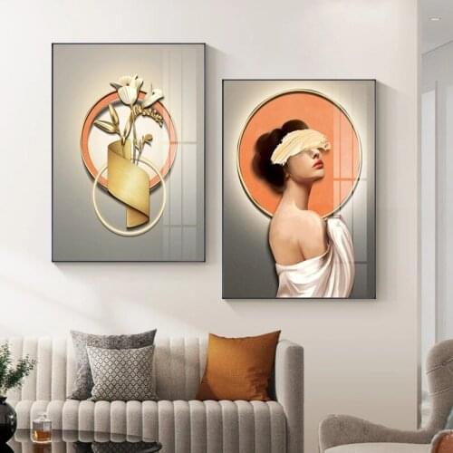 Abstract Girl Flowers Posters and Prints Modern Luxurious Canvas Wall Art Painting Pictures Living Room Bedroom Home Decor