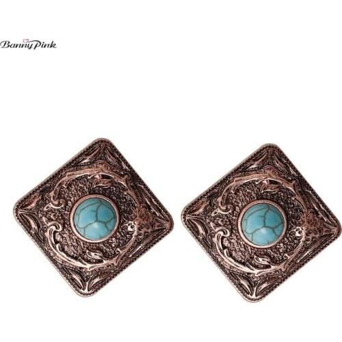 Banny Pink Vintage Alloy Square Stud Earrings For Women Bohemia Geometric Stone Post Earrings Tribal Gypsy Indian Earring Brinco