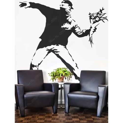 Banksy The Flower Protester Wall Decal Sticker Banksy Style Wall Decal Bedroom Decor Removable Vinyl Art Wall Sticker B139