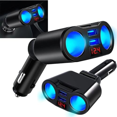 Digital Dual USB Charger 2-Way Car Cigarette Lighter Socket Adapter Rotation Car Charger