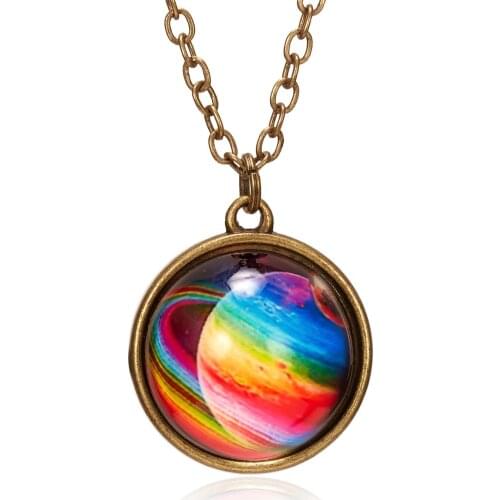 Nebula Galaxy Double Sided Pendant Necklace Outer Space Necklace Universe Planet Jewelry Handmade Glass Cabochon Necklace Gifts
