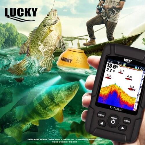 Lucky Portable Fishfinder Depth Echo Sounder LCD Waterproof 100m Fish Finder Wireless 45M/147Feet Sonar Russian Menu FF718LiC-WL