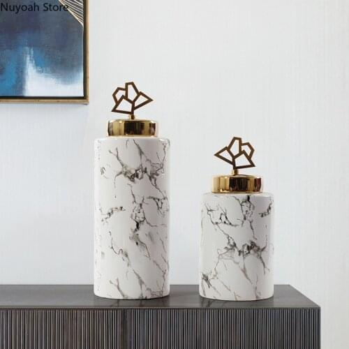Chinese Marbled Ceramic Ginger Jar Decoration Living Room Dried Flower Flower Arrangement Accessories Household Storage Jar