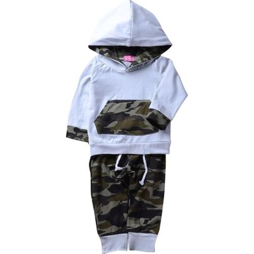 Infant Baby Clothes Suit White Tops Romper Hoodies+Camouflage Pants Clothing Sets Bebe Kids Clothes Suits