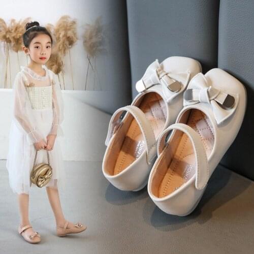 New Top Qualiy Girls Leather Shoes Comfortable Soft Soles Bow-knot Princess Shoes For Wedding Party Kids Single Shoes Beige Pink