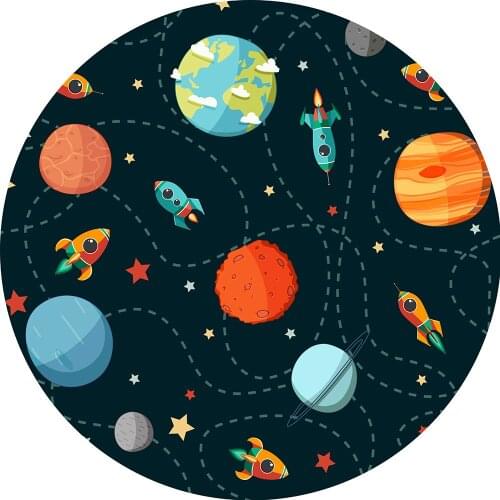 Circle backdrop round Space Photo Background Cartoon Outer Planet Starry Sky Rocket Ship Boy Birthday Party decor Banner vinyl