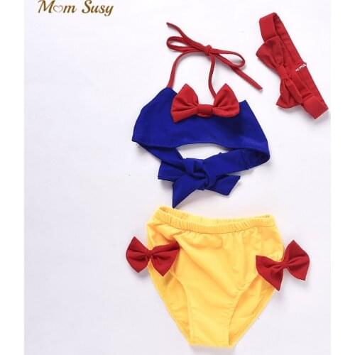 Baby Girls Princess Swim Suit 3pcs Infant Toddler Child Swimwear With Headwear Bikini Bath Suit Kid Swimming Clothing 1-7Y
