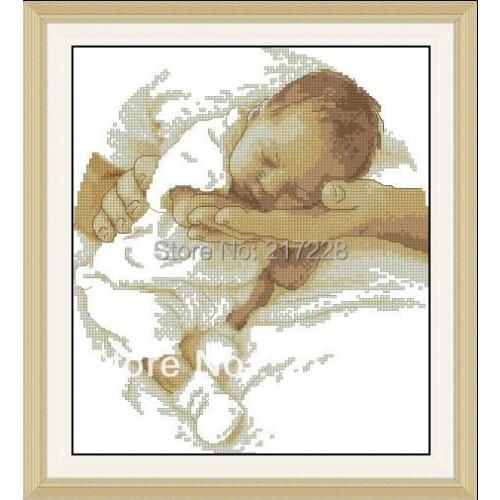 Lovely Couned Cross Stitch kit Baby Sleeping in mothers hand