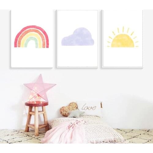Cartoon Sun Cloud Rainbow Art Print Baby Nursery Art Print Abstract Canvas Painting Nordic Wall Art Picture Kids Room Home Decor