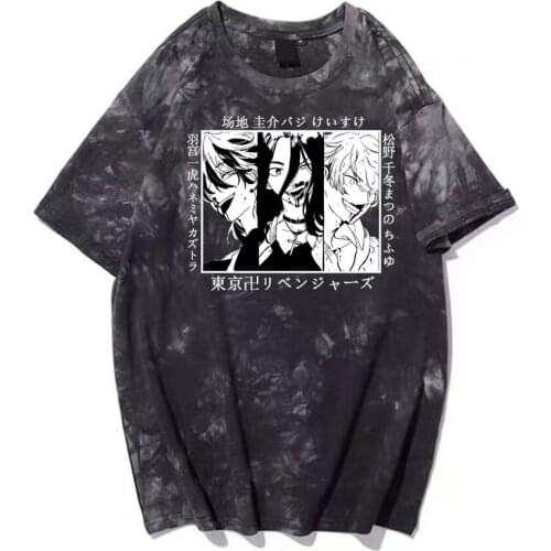 Matsuno Chifuyu Hanemiya Kazutora Baji Keisuke Print Tiedye T-Shirt Men Women Casual Tokyo Revengers Summer T-Shirt O-Neck