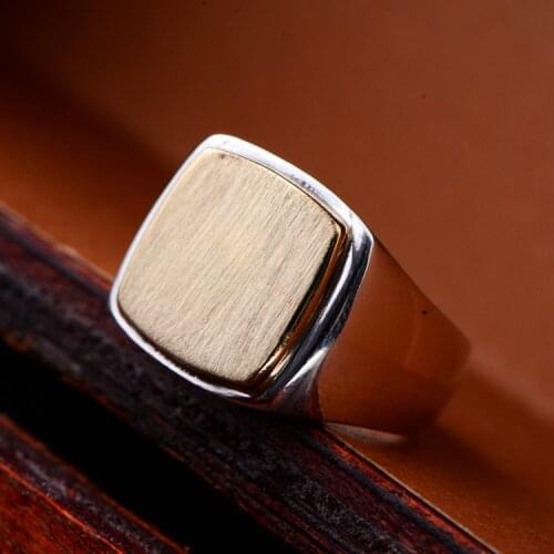 925 Sterling Silver colour Vintage Punk Fashion Mens Rings Wide Flat Surface Simple Design Square Shaped Biker RIng Punk ring