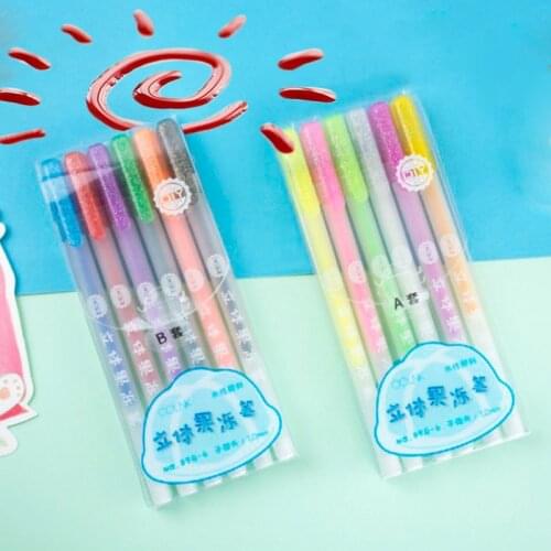 6Pcs/Set 3D Jelly Pen Set Cute DIY Painting Gel Pen Creative Colored Highlighter Pens For Girl School Supplies Korean Stationery
